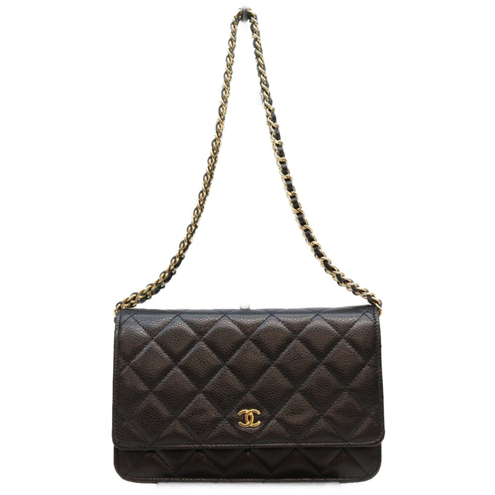CHANEL AP0250 Black Tamless Classic Caviar Chain Wallet Shoulder Bag with Gol...